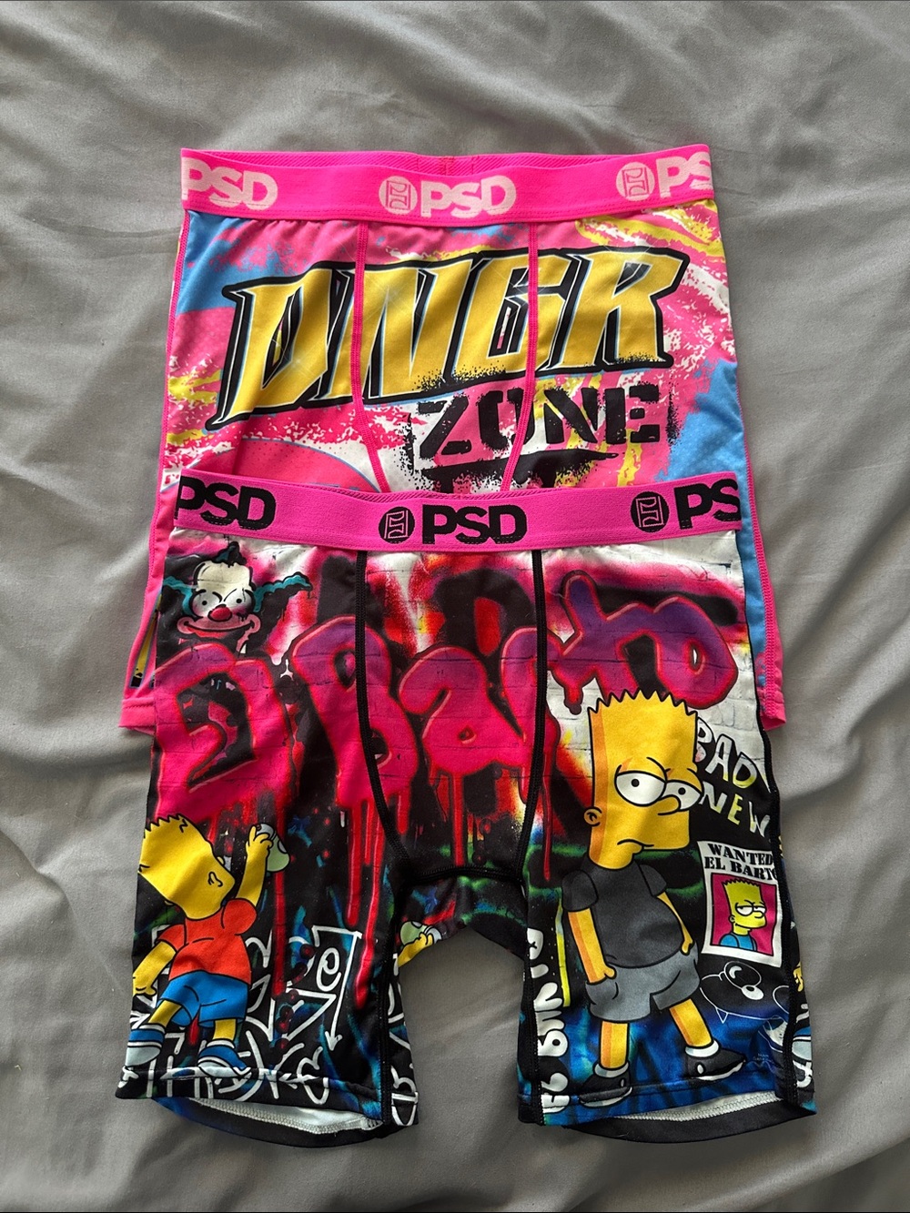 PSD Neon Pink Graffiti 'DANGER ZONE' and Bart Simpson Boxer Briefs